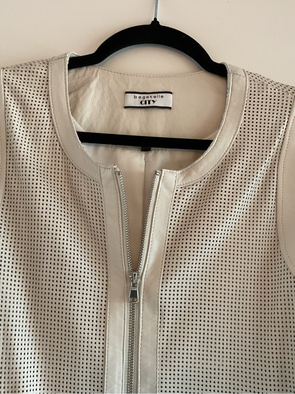 Bagatelle City Perforated Leather Bomber Jacket Off White - Picture 2 of 9